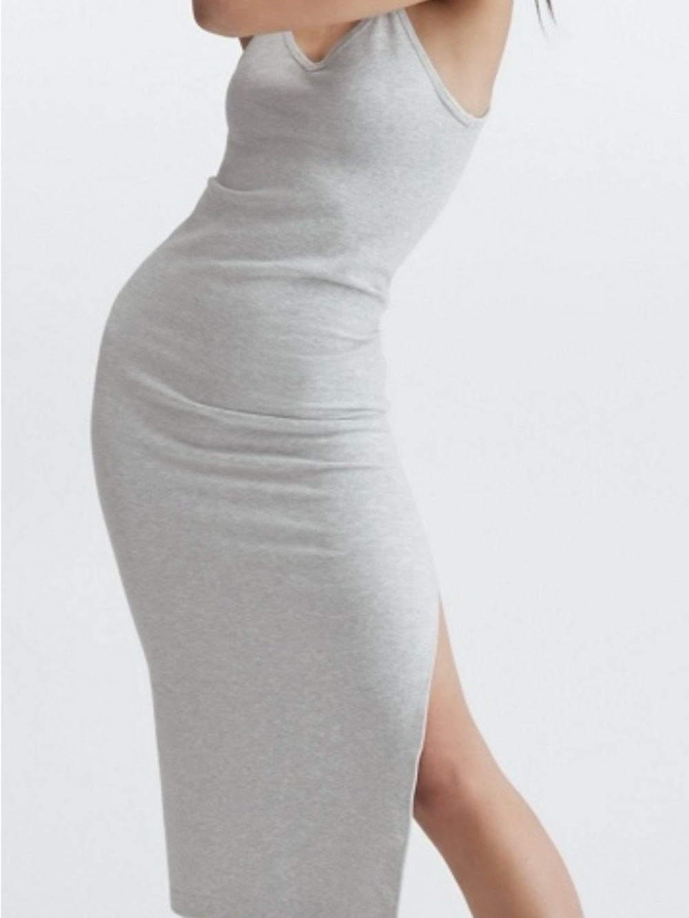 Fabletics Cloud Tank Seamless Heather Grey Midi Dress with Side Slit